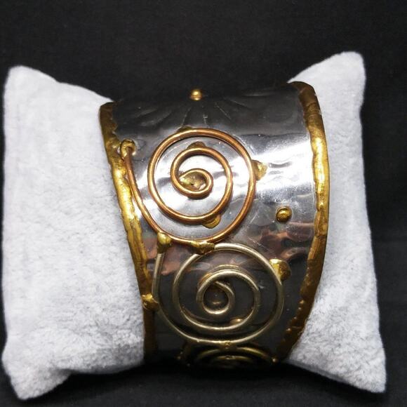 Artisan Mixed Metal Handmade Cuff Bracelet, 6 3/8 Inches - Picture 1 of 9